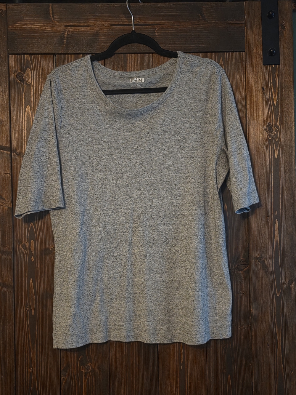 Duluth Trading Co. Women's Longtail T-Shirt Scoop Neck Elbow Sleeve Gray